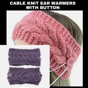 HEADBAND EARMUFF KNIT CROCHET W MASK HOLDER BUTTON